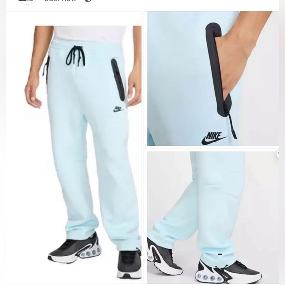 New Nike Sportswear Tech Fleece Men's Open-Hem Sweatpants Light Blue Black Sz L - Picture 1 of 11